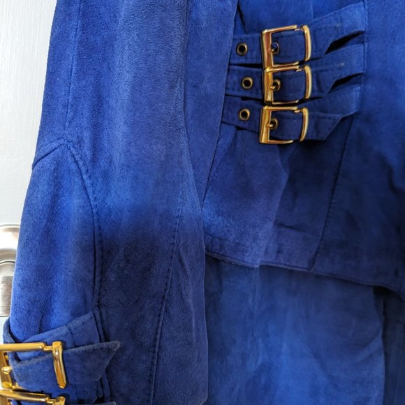 Vintage Danier Suede leather jacket Skirt 2-PC Suit Set, Cobalt Blue , Size S - Picture 5 of 15